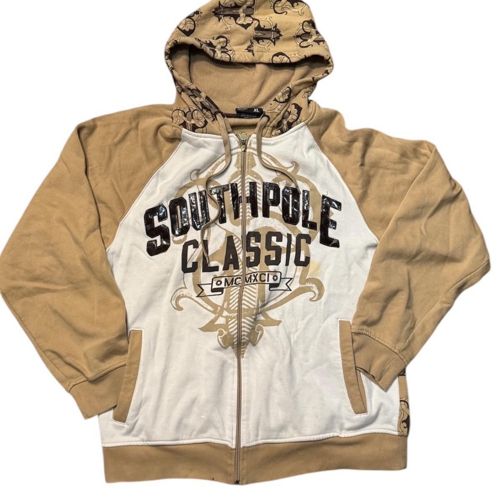South Pole Tan and White Zip Up Sweater